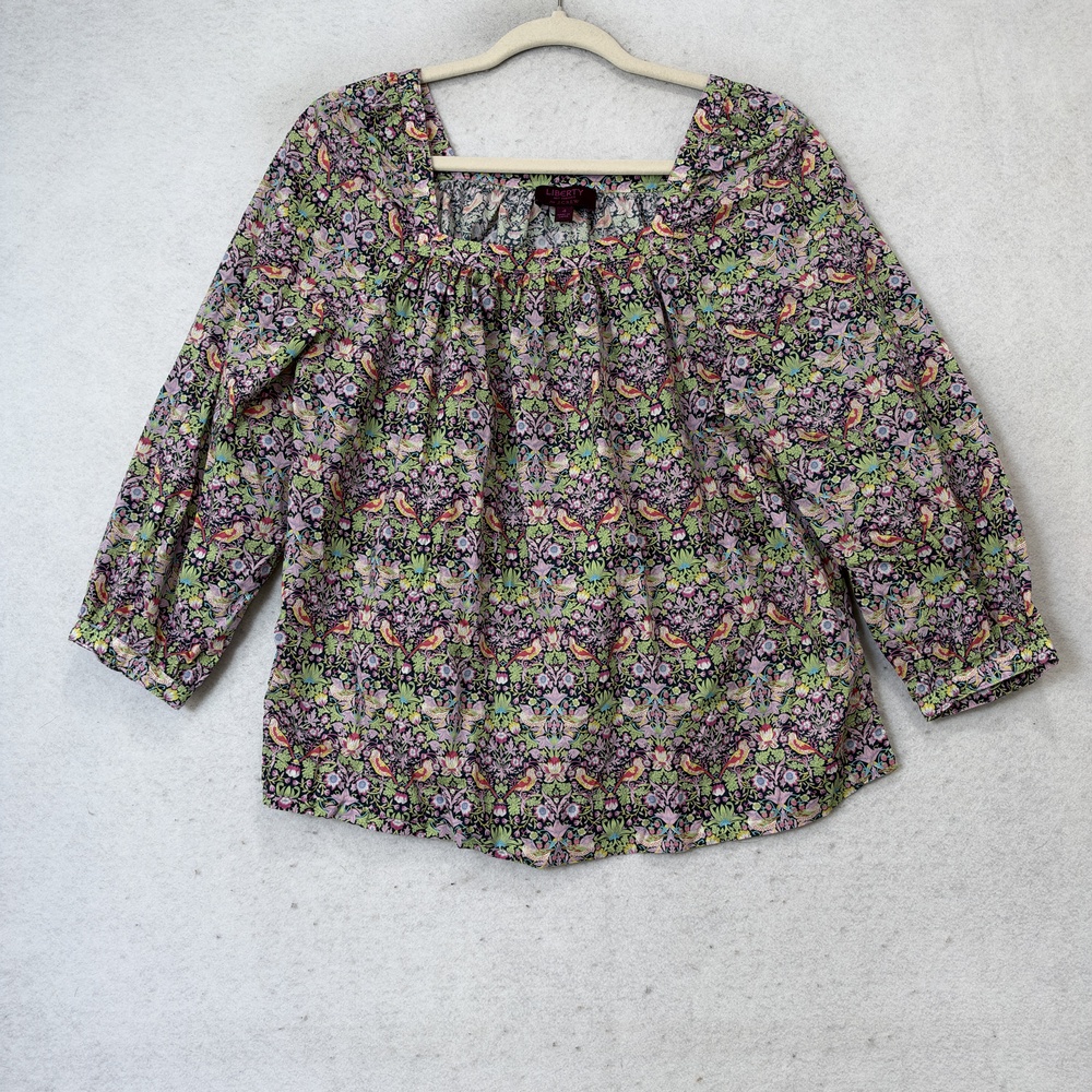 J Crew Blouse Womens 4 Multicolor Liberty Floral Square Neck 3/4 Sleeve Top